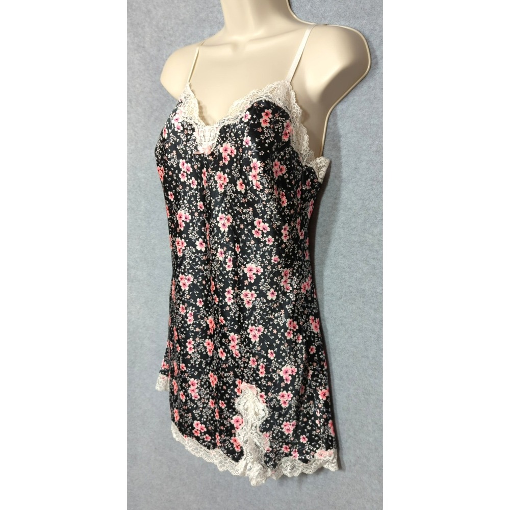 Victoria's Secret Satin Lace Slip Dress Chemise S Black Floral Dark Fairy Sexy
